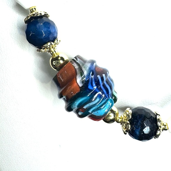 ARTISAN Murano Glass Millefiori, Blue Tiger’s Eye & Vintage Milkglass Necklace - Picture 14 of 16